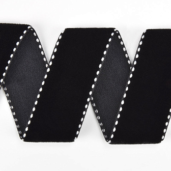 Лента бархатная с кантом, 25 мм, Черная (LEN-060571)