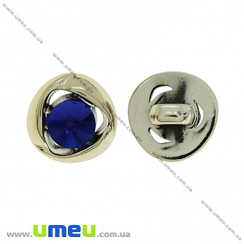 Гудзик пластиковий на ніжці зі стразами, 11,5 мм, Синій, Світле золото (PUG-021465)