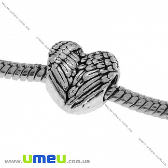 [Архів] Намистина PANDORA мет. Серце з крил, 12х11х8 мм, Античне срібло (BUS-007427)