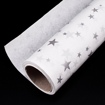 Папір тіш'ю з сріблястими зірками, 50см х 14м, Білий (UPK-051324)
