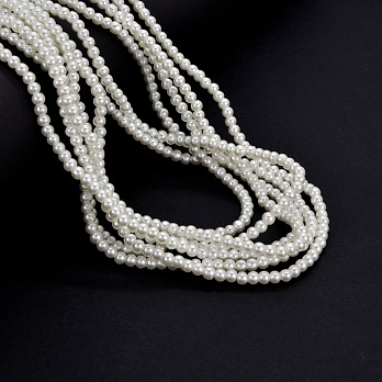 Бусины стеклянные Жемчуг, 3 мм, Белые (молочные), Круглые (BUS-048789)