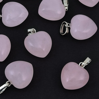 Подвеска Сердце, Натур. камень Кварц розовый, 18х15х10 мм (POD-057896)