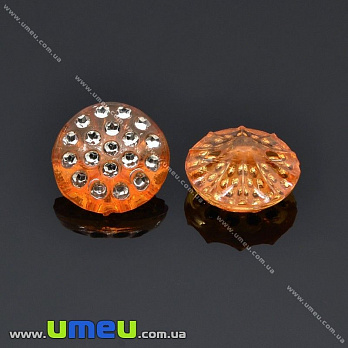 Гудзик пластиковий на полуніжці Круглий «Стразовий ефект», 13 мм, Помаранчевий (PUG-012861)