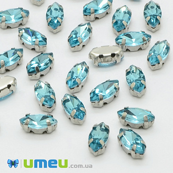 Шатон човник 15х7 мм, Темне срібло, Блакитний (KAB-052280)