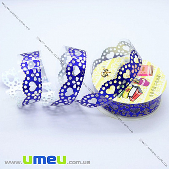 Декоративний скотч мереживний, Синій, Серця, 15 мм (DIF-017898)