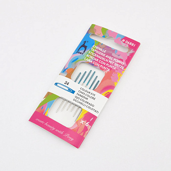 Набір вишивальних голок (шеніл) №24 PONY з кольоровим вушком, 6 шт (UPK-060061)