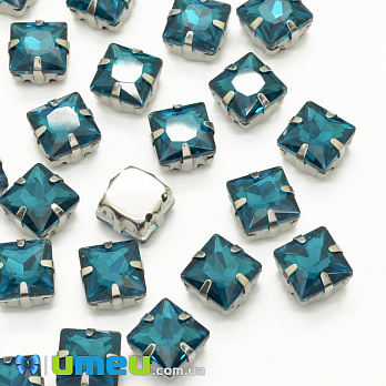 Шатон квадратний 8х8 мм, Темне срібло, Бірюзовий (KAB-040992)