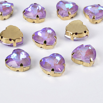 Шатон Серце 12х12 мм, Золото, Бузковий (KAB-053043)