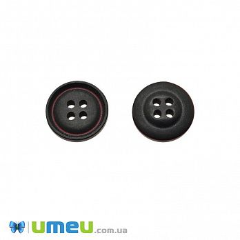 Гудзик пластиковий Круглий, 15 мм, Чорно-червоний (PUG-046570)