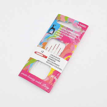 Набор иголок швейных PONY №12 с цветным ушком, 6 шт (SEW-060060)
