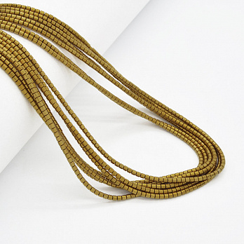 Намистини Гематит, Натур. камінь, 2х2,1 мм, Циліндр, З покриттям, Золотисті (BUS-051767)