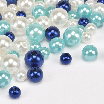 Намистини пластикові Круглі, Перли, 6-10 мм, Мікс біло-синій (BUS-059767)