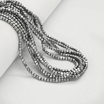 Намистини Гематит, Натур. камінь, Кубик, 3х3х3 мм, З покриттям, Сріблясті (BUS-053993)