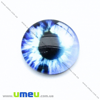 Кабошон скляний з принтом Око, 14 мм, Синій, Круглий (KAB-015249)