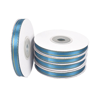 Атласная лента с люрексом, 6 мм, Синяя с золотом (LEN-061069)