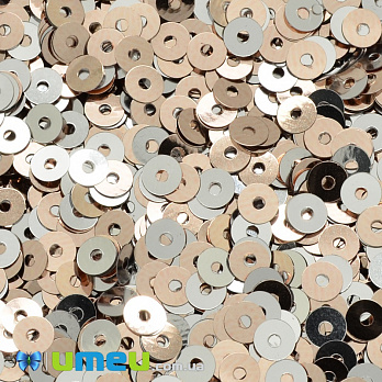 Паєтки Індія круглі плоскі, 4 мм, Серебристо-бежеві (PAI-037625)