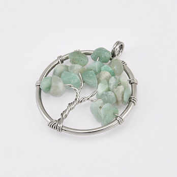 Підвіска Дерево, Натур. камінь Авантюрин, 35х29 мм, Темне срібло (POD-058561)