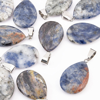 Подвеска Капля плоская, Натур. камень Содалит, 27х16 мм (POD-020870)