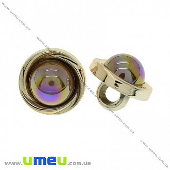 Гудзик пластиковий на ніжці з полубусіной, 12 мм, Коричневий, Світле золото (PUG-021480)
