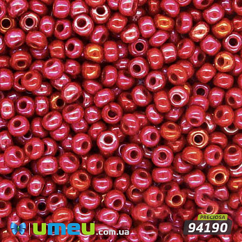 Бісер чеський №595 / 94190, Червоний темний райдужний, Перламутровий, 10/0 (BIS-006444)