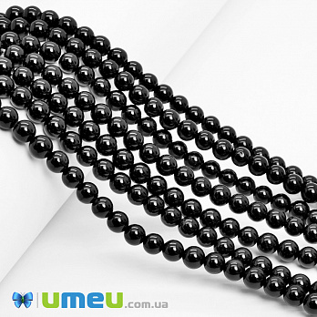 Намистини Агат чорний, Натур. камінь, 6 мм, Круглі (BUS-049731)