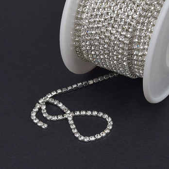 Стразовая цепь SS6 - 2,0 мм, Светлое серебро, Стразы стеклянные белые (ZEP-036410)