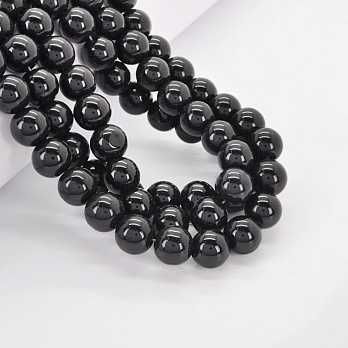 Намистини скляні, 12 мм, Чорні, Круглі (BUS-052140)