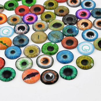 Кабошони скляні з принтом Око, 14 мм, Круглі, Мікс (KAB-057884)