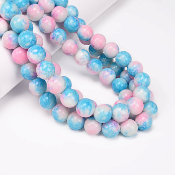 Намистини скляні Мармурові, 12 мм, Круглі, Рожево-блакитні (BUS-055141)