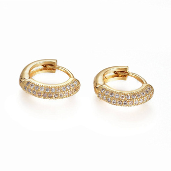 Сережки-кільця Huggie, Латунь з покриттям 18 kt, Стрази куб. цирконій, 13х3,5 мм (OSN-053109)