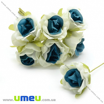 [Архів] Роза тканинна, 20 мм, Бірюзово-біла (DIF-015028)