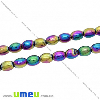 [Архів] Намистина натуральний камінь Гематит пофарбований, 7х5 мм, Ірис, Рис (BUS-028658)