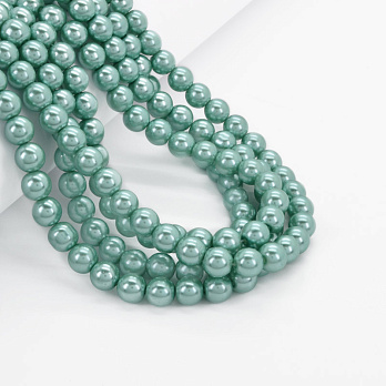 Бусины стеклянные Жемчуг, 8 мм, Бирюзовые, Круглые (BUS-052076)