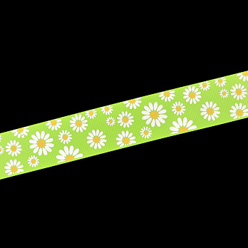 Репсова стрічка з малюнком Ромашки, 25 мм, Салатова (LEN-054876)