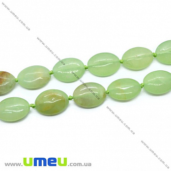 [Архів] Намистина натуральний камінь Онікс зелений, 18х13х6 мм, Овальний плоска (BUS-009980)