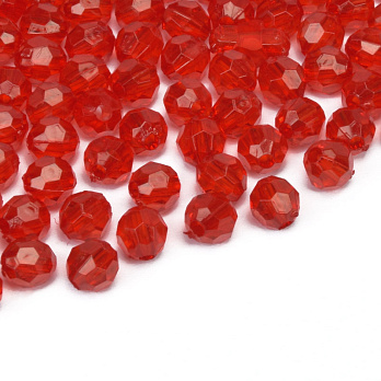 Намистини акрилові, Круглі грановані, 6 мм, Червоні (BUS-059732)