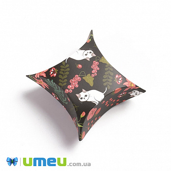 Збірна картонна коробочка, 8,3х8,3х3,5 см, Чорна, Котики (UPK-042986)