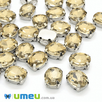 Шатон овальний 8х6 мм, Темне срібло, Бежевий (KAB-040614)