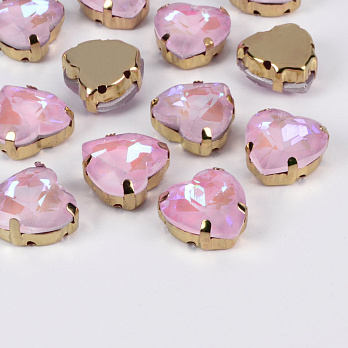 Шатон Серце 12х12 мм, Золото, Рожевий (KAB-053046)