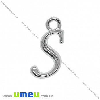 Підвіска металева Буква S, 14х8 мм, Темне срібло (POD-014297)