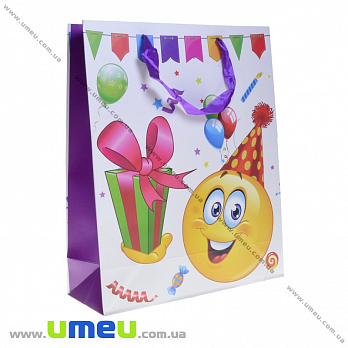 Подарунковий пакет Смайлик, 32х26х10 см, Фіолетовий (UPK-035641)