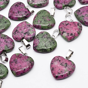 Підвіска Серце, Натур. камінь Цоїзит, 20х20 мм (POD-054328)