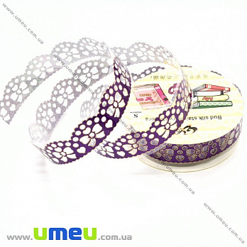 Декоративний скотч мереживний, Фіолетовий, Бантики, 15 мм (DIF-026214)