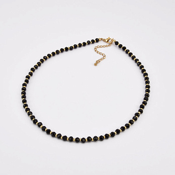 Чокер чорний, Намистини скляні, 36 см, Нерж сталь (BUS-058758)