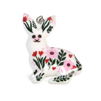 Підвіска Зайчик з полімерної глини, 47х30 мм, З малюнком (POD-059373)