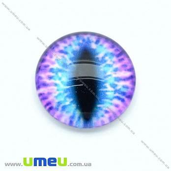 Кабошон скляний з принтом Око, 14 мм, Синій, Круглий (KAB-015244)