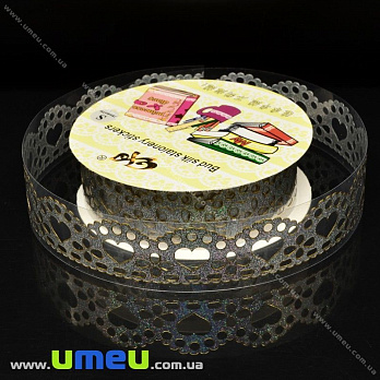 Декоративний скотч мереживний, Сріблястий, Серце, 15 мм (DIF-026231)