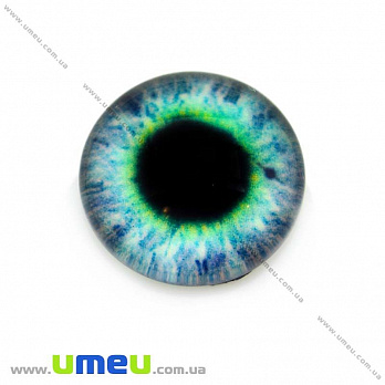 Кабошон скляний з принтом Око, 14 мм, Блакитний, Круглий (KAB-013654)