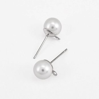 Пусеты из нерж. стали с бусинкой 8 мм, Темное серебро (STL-061303)