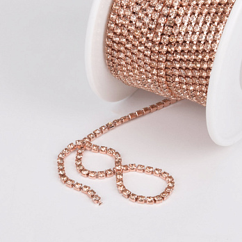 Стразовая цепь SS6 - 2,0 мм, Розовое золото, Стразы стеклянные шампань (ZEP-042997)